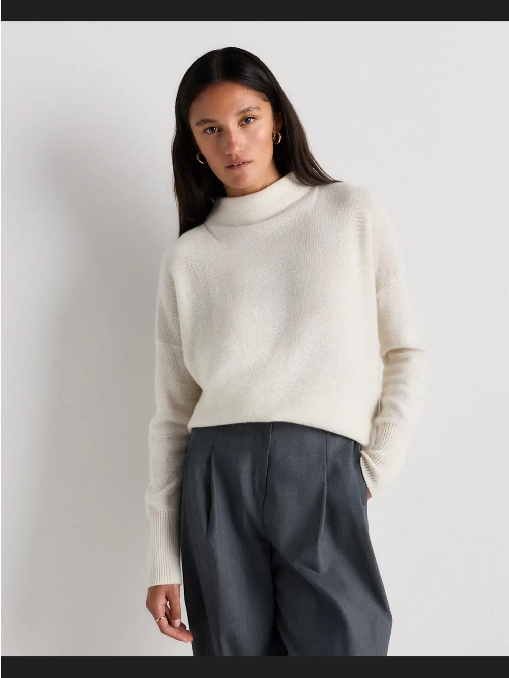 QUINCE Mongolian Cashmere Funnelneck Sweater in IVORY